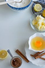 Top view of biscuit ingredients. Homemade bakery themes