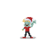 Pixel Happy zombie boy wearing santa hat.Christmas.8bit.