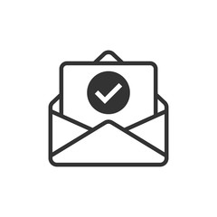 Envelope with confirmed document icon in flat style. Verify vector illustration on white isolated background. Receive business concept.
