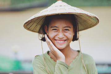 Portrait of Asian Beautiful Burmese girl farmer in Myanmar - 298592720