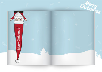 Santa Claus Mock up on Note Book greeting card with Snow. Merry Christmas and Happy New Year Holiday Concept Design Background Illustration vector.