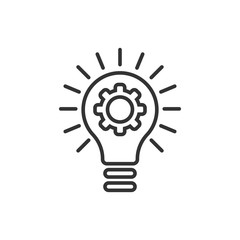 Innovation icon in flat style. Lightbulb with cogwheel vector illustration on white isolated background. Idea business concept.