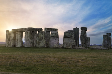 Stonehenge large panorama at sunset, United Kingdom