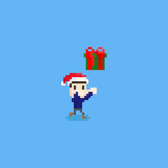 Pixel kid got a gift box.8bit.christmas.