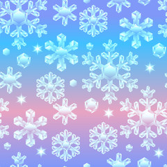 Seamless pattern with crystal snowflakes.