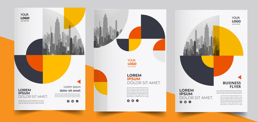 Flyer brochure design template business cover geometric theme circles yellow color - Vector