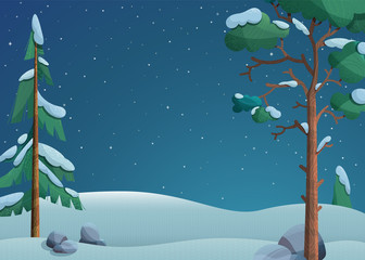 Starry winter night flat vector illustration
