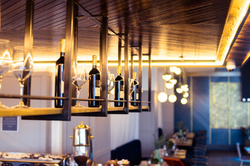 Restaurant wine bar with bottles and cosy light