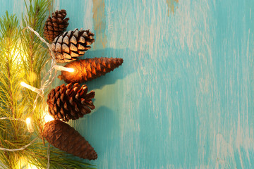holidays concept of pine cones decoration for christmas