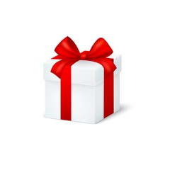 Gift box with red ribbon and bow Isolated on white background. Vector illustration