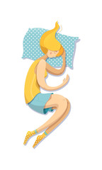 Naklejka na ściany i meble Young woman sleeping on her left side vector illustration