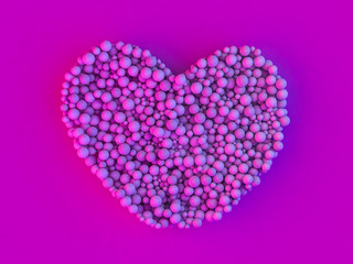 A Lot Of Colorful Candy Balls In The Form Of Heart Isolated, Valentine's Day. 3D