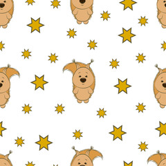Squirrels and stars. Seamless pattern. On a white background a color image of squirrels and stars. Vector illustration.