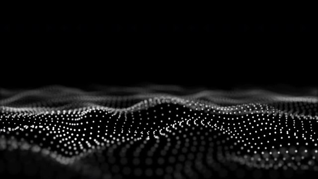 Wave of particles. Futuristic dots background with a flowing, dynamic wave. Seamless loop.