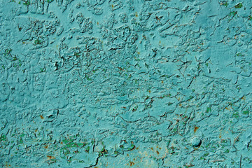 Old rusty and scratched surface of iron - grunge green texture or background, metal with scratches