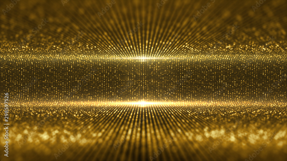 Aufkleber Futuristic virtual stage golden particles and elegance lights abstract glittering pattern for stage performance show and video jockey loop background
