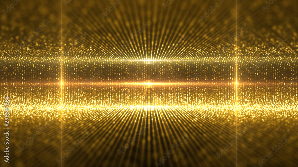 Aufkleber Futuristic virtual stage golden particles and elegance lights abstract glittering pattern for stage performance show and video jockey loop background