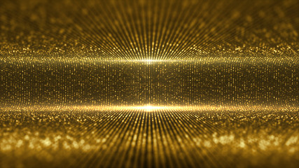 Futuristic virtual stage golden particles and elegance lights abstract glittering pattern for stage...