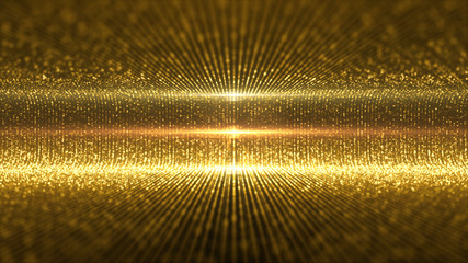 Futuristic virtual stage golden particles and elegance lights abstract glittering pattern for stage...