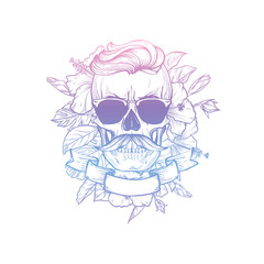 Angry skull with cirly hairstyle