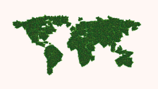 Conceptual image of green grass in shape of world map