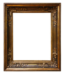 Picture gold wooden frame for design on white  background