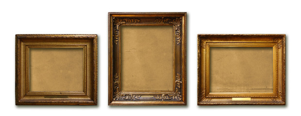 Set of three vintage golden baroque wooden frames on  isolated background - Powered by Adobe