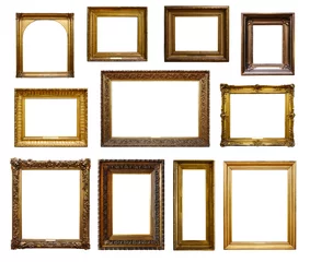 Fotobehang Set of three vintage golden baroque wooden frames on isolated background © Loraliu