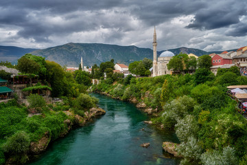 Fototapeta na wymiar Neretva River in the city of Mostar in Bosnia and Herzegovina