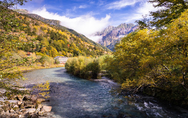 Beautiful scenic landscape view at Kamikochi National Park.