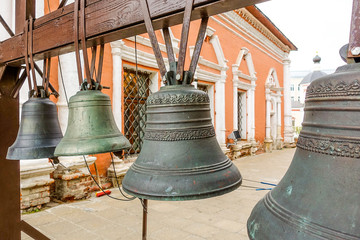 Fototapeta na wymiar A few bells. The belfry of the Moscow monastery