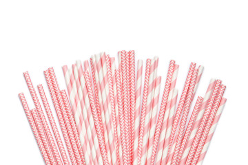 Pink Paper straws on white background