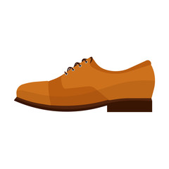 Shoe man side view brown vector flat icon. Fashion boot footwear leather accessory clothing. Classic business cartoon sign