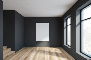Empty gray living room with poster
