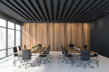 Black and wooden meeting room interior