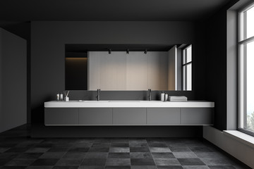 Dark gray bathroom with double sink