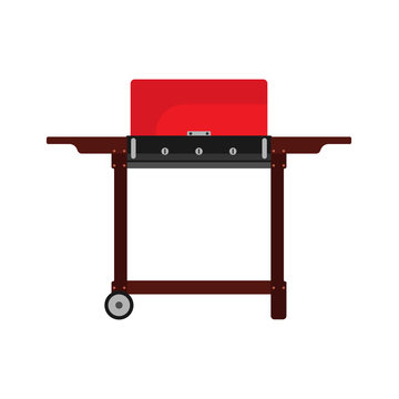 BBQ red vector icon food grill party. Meat cooking beef fire menu. Barbecue summer picnic flat holiday lunch.