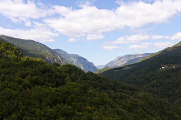 Mountains against the blue sky . Mountains in Montenegro. Selective focus.