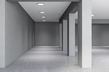 Gray empty office hall with columns