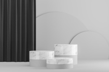 White and marble tables for product display