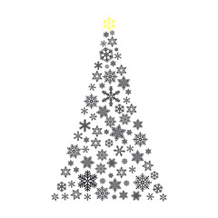 Xmas tree  with small flake isolated on white background . Abstract modern patter