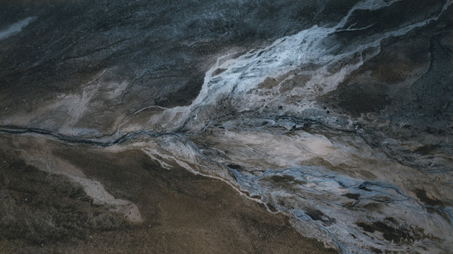 Abstract forms of ice on land from Drone