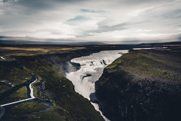 Waterfall in Iceland on a cloudy day