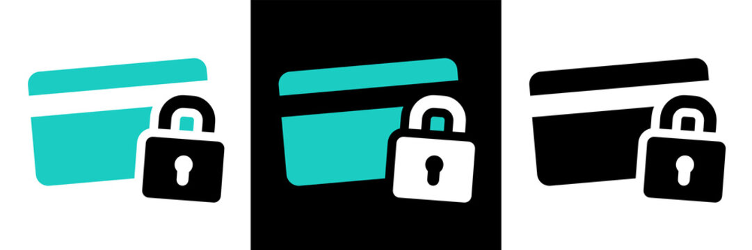 Secure payment credit card pictogram on different background