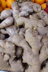 ginger roots close up as a background. healthy food