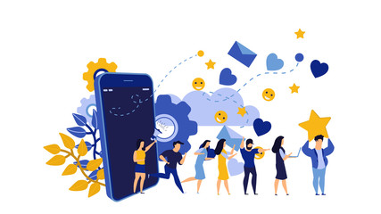 Refer friend vector illustration service loyalty referral man and woman. Marketing business design concept network recommend announcement advertising program banner. Digital tell job commerce earn.