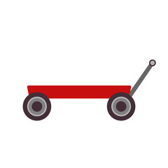 Toy cart vector illustration kid icon isolated art trolley wheel. Childhood card design wagon transportation pulling sign. Baby little box adorable clipart. Cartoon handle vehicles red game friend