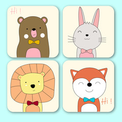 The cute animal cartoon in frame. Hand drawn cartoon style