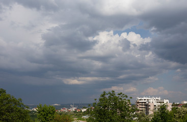 Dark clouds on the city.