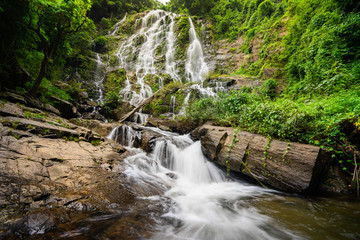 Sai Rung La Ong Dao Waterfall the biggest waterfall in Southern region of Thailand in klong naka wildlife sanctuary ,Na Kha, Suk Samran District, Ranong, Thailand